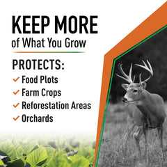 Deer Stopper ribbon tied to stake in a field protecting planted rows benefit