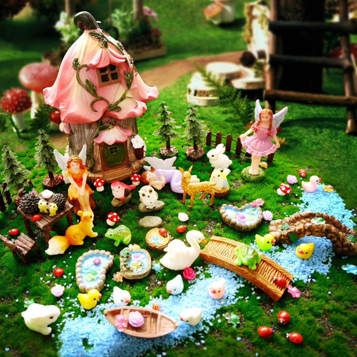 DEERSJUMP fairy house front view showing focal centerpiece and charming detail