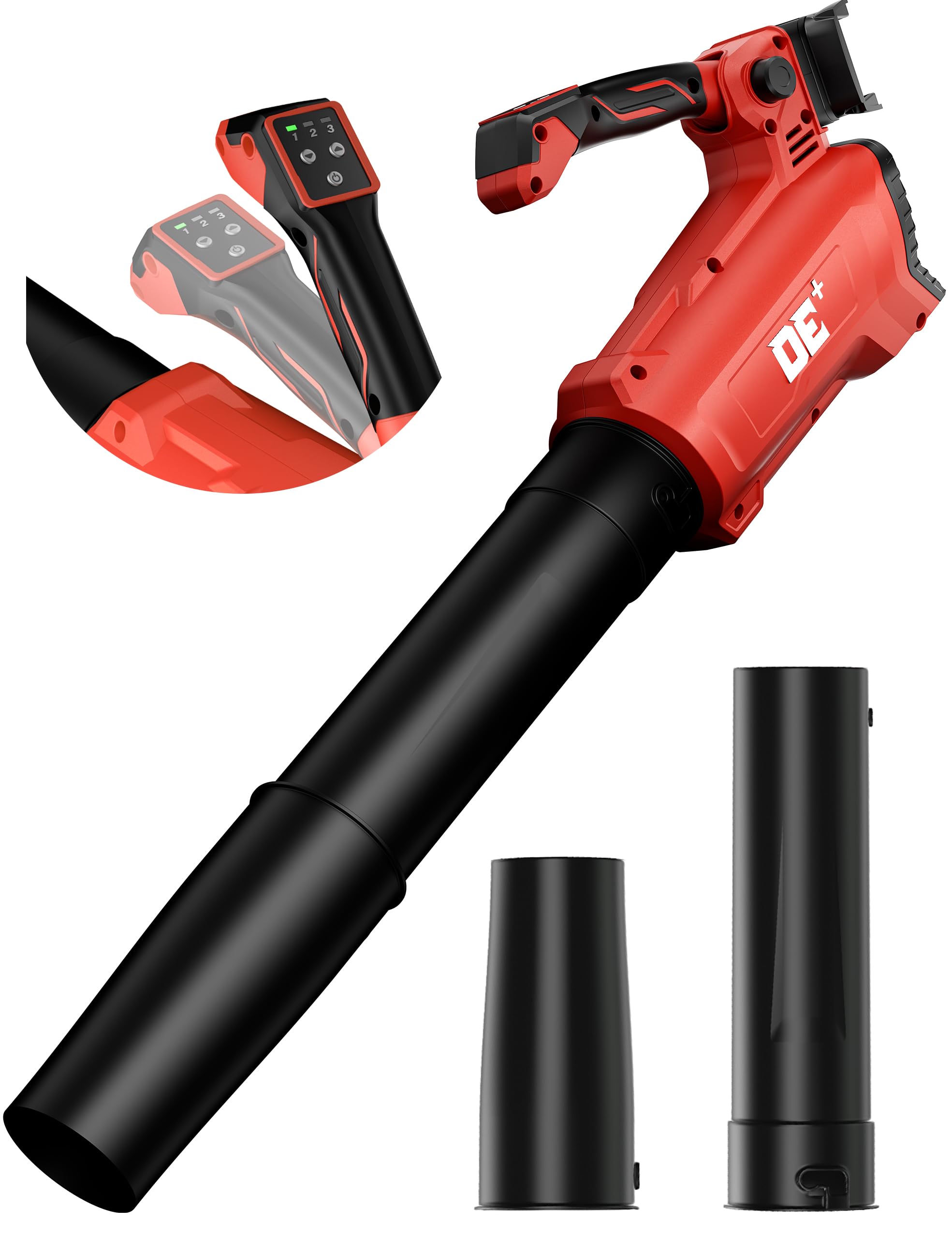 DeForce front view of cordless blower showing controls and compact design for easy yard cleanup