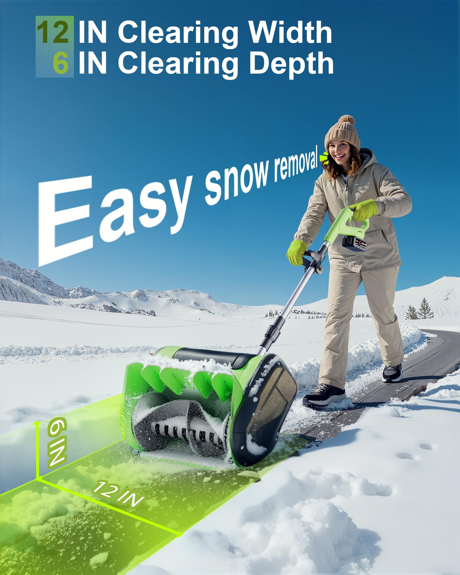 DEGGE adjustable chute angled to direct snow away and improve control