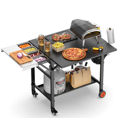 DeintYei front view showing full pizza oven table and large prep surface benefit
