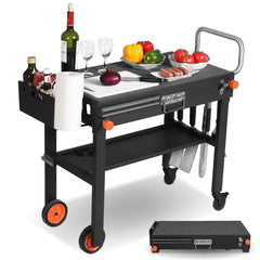 DeintYei front view of assembled grill cart with griddle for stable cooking