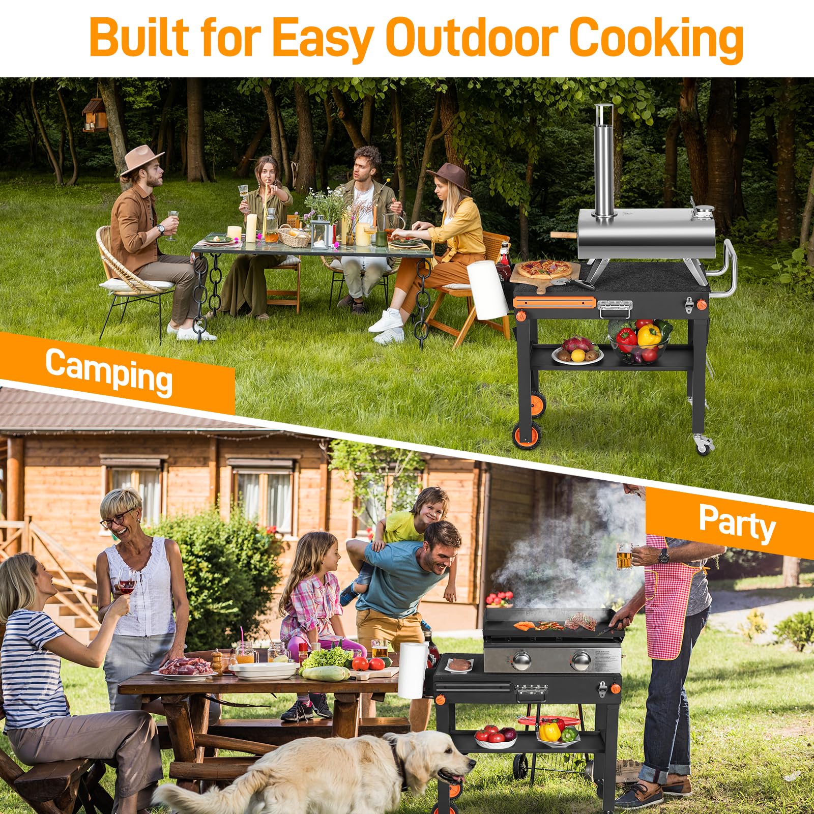 DeintYei griddle stand in tailgate scene showing mobility and setup benefit