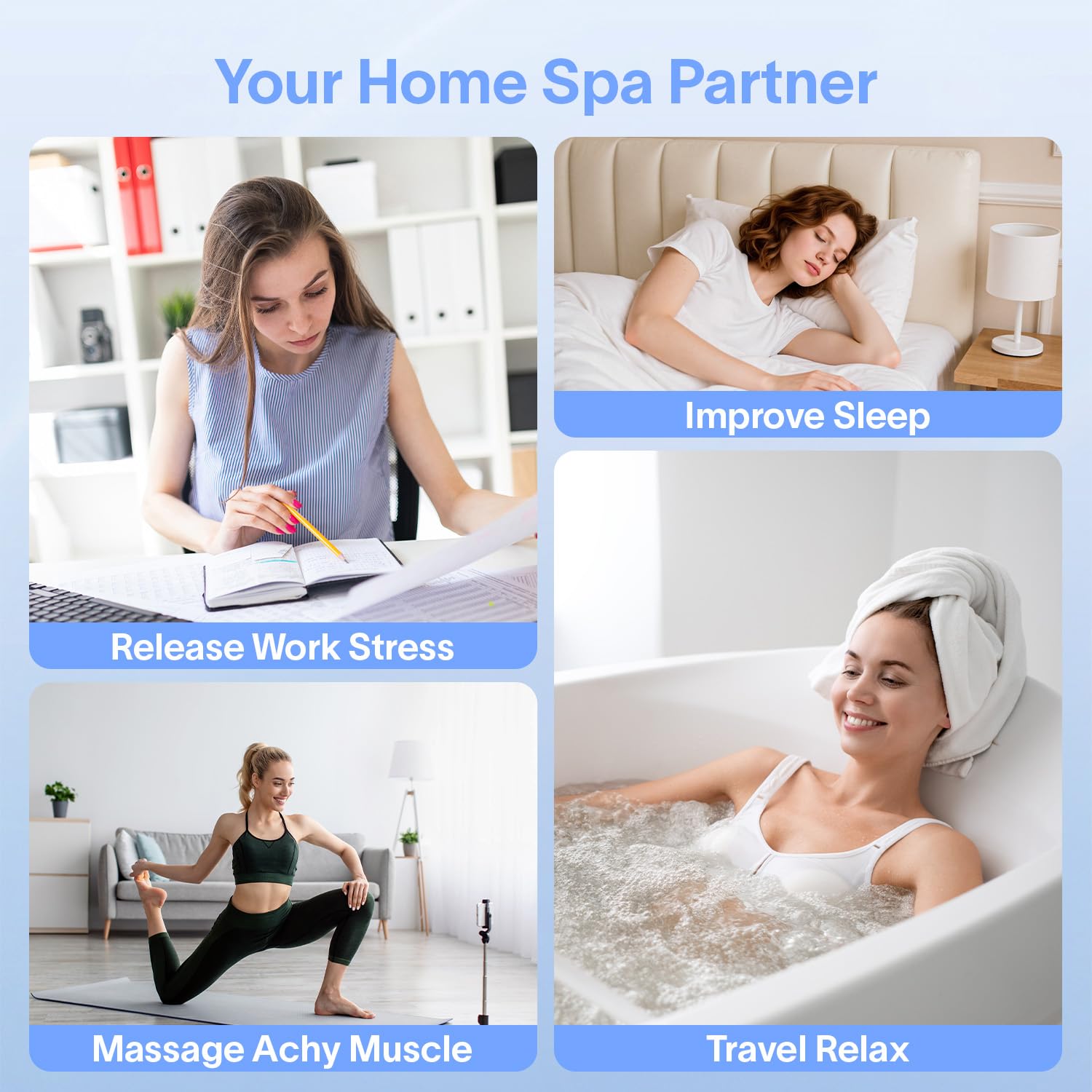 DEJUNPIOOL in a styled bathroom scene, promotes relaxed home spa experience