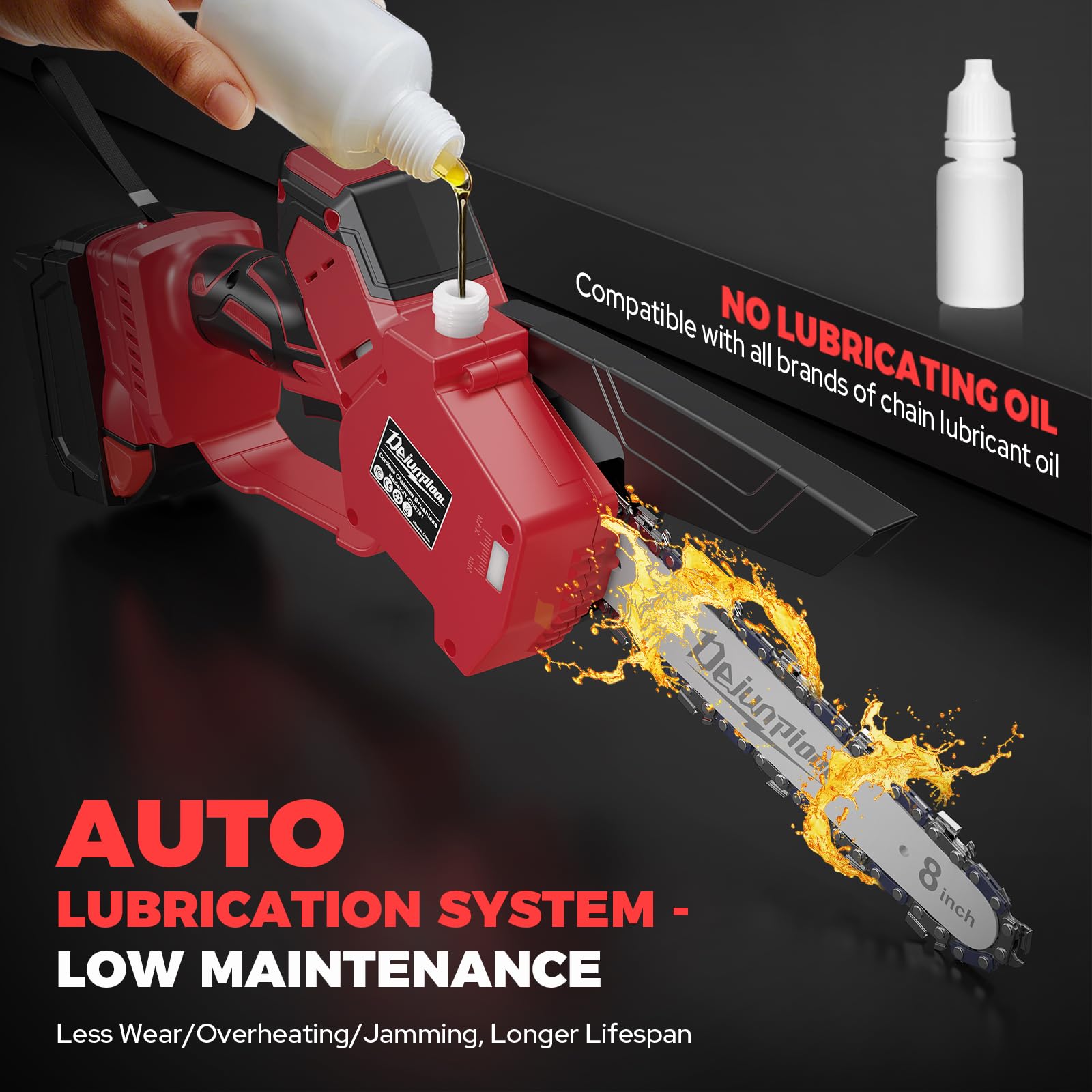 DEJUNPIOOL tool-free chain tension knob detail for quick adjustments and easy maintenance