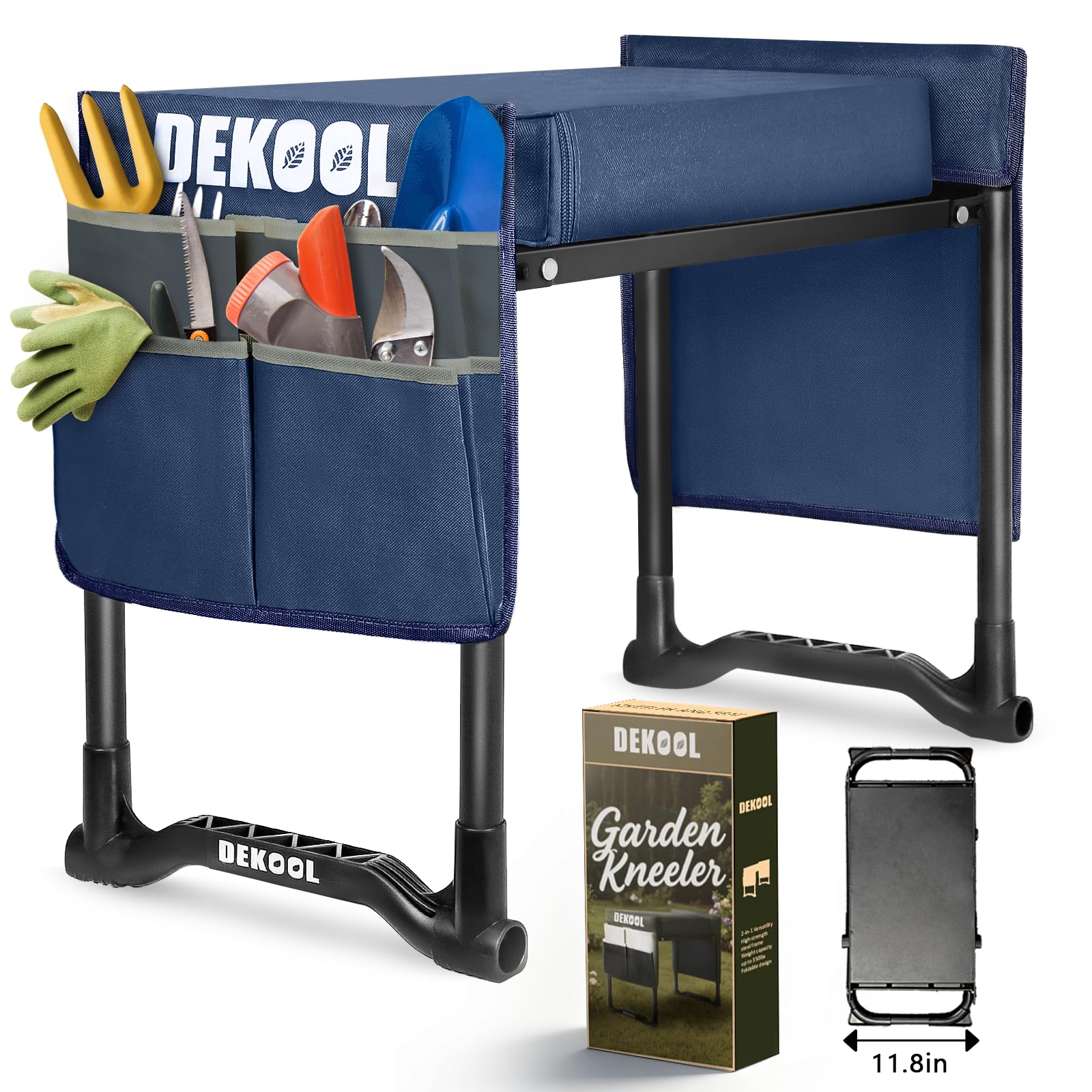 Dekool front view folded stool showing compact portability and storage
