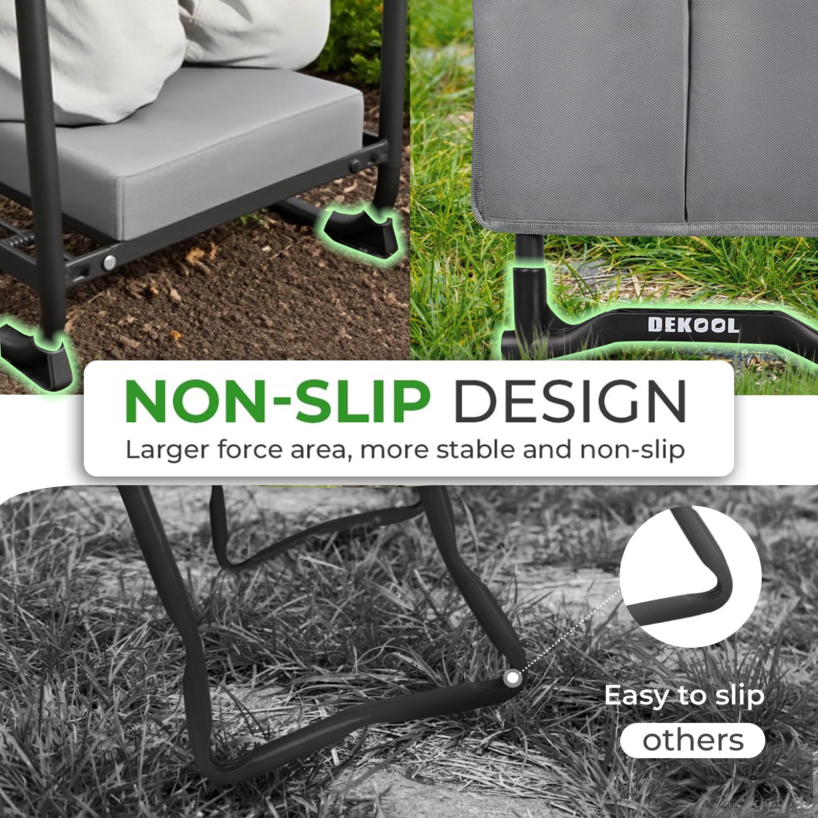 Dekool in use with woman gardening illustrating comfortable posture