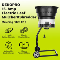 DEKOPRO collection bag attached illustrating tidy mulch capture advantage