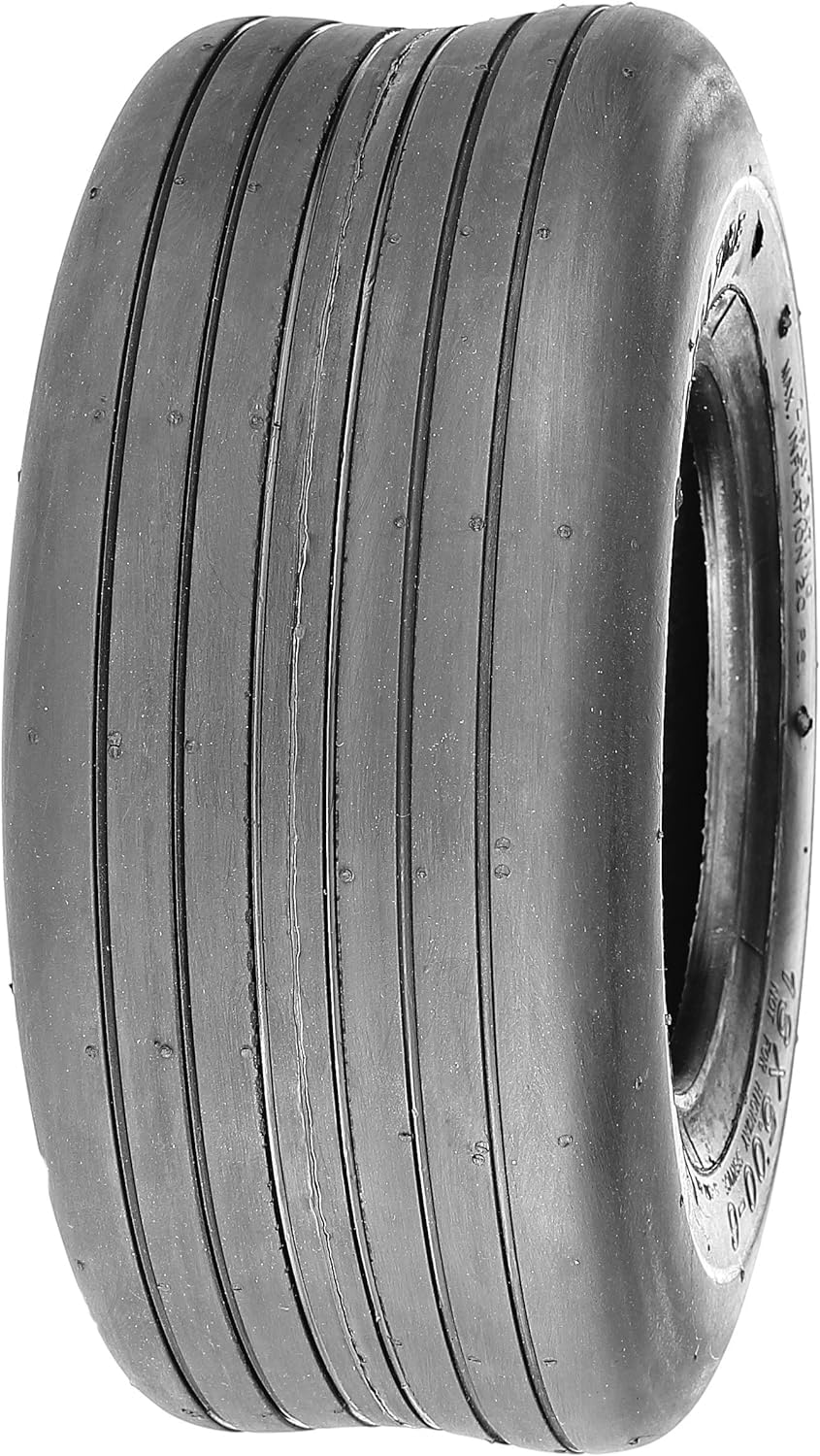 Deli Tire front profile showing straight-rib tread for precise steering and turf protection