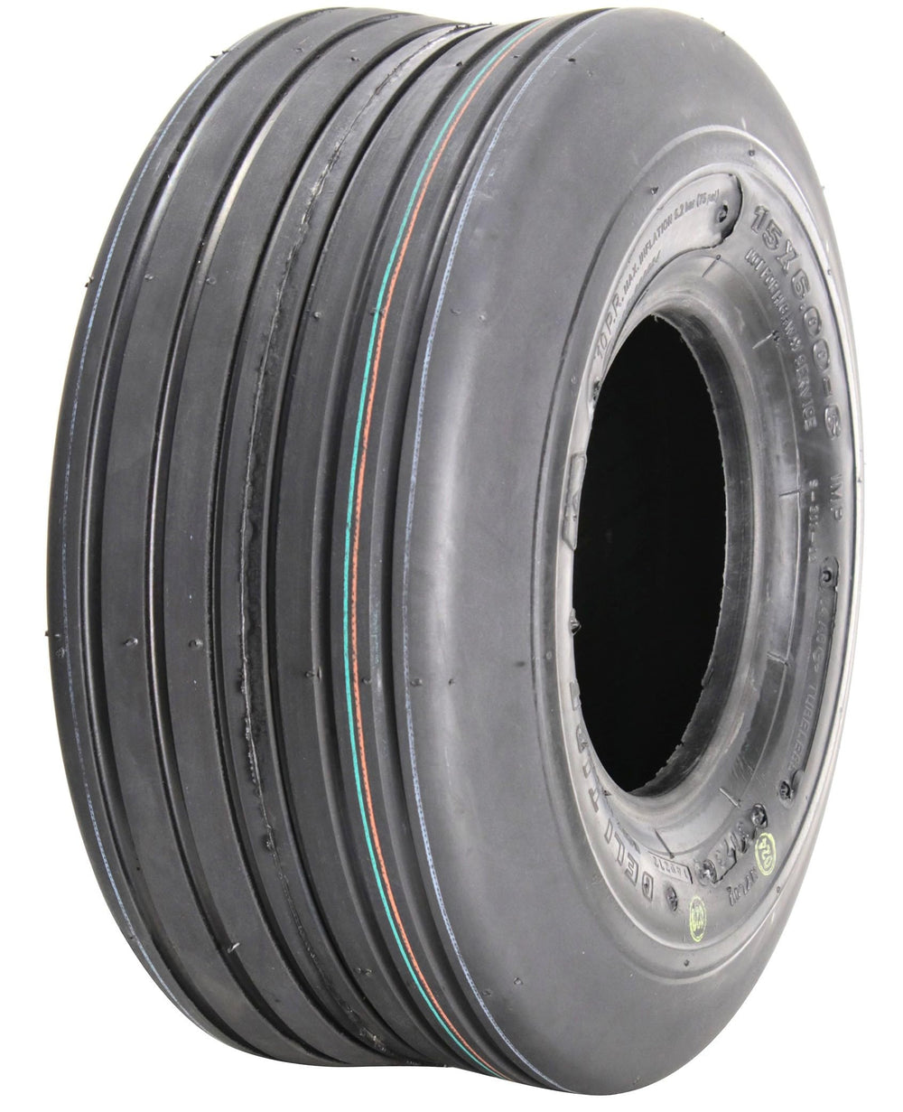 Deli Tire S-317 front profile showing straight rib tread, highlighting turf-friendly rolling