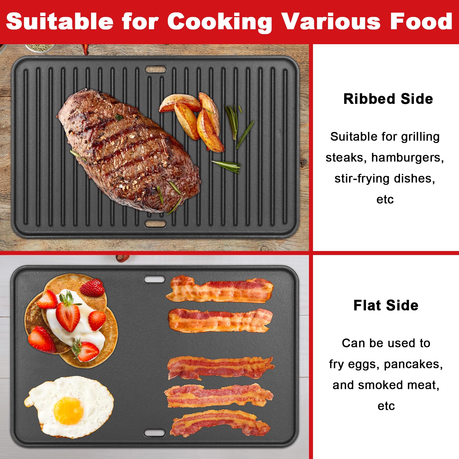 DELSbbq griddle cooking pancakes demonstrating nonstick potential and quick heat-up