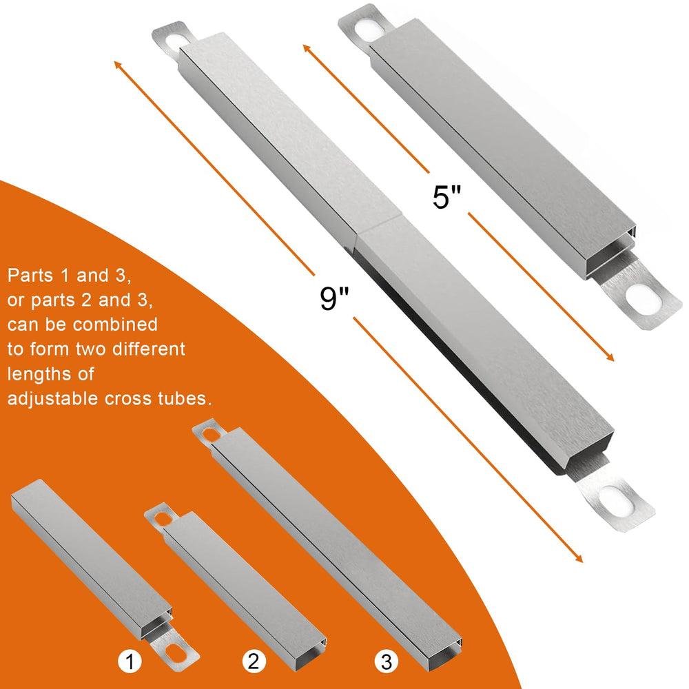 DELSbbq crossover tube extended to demonstrate adjustable length for easy fit