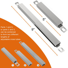 DELSbbq crossover tube extended to demonstrate adjustable length for easy fit