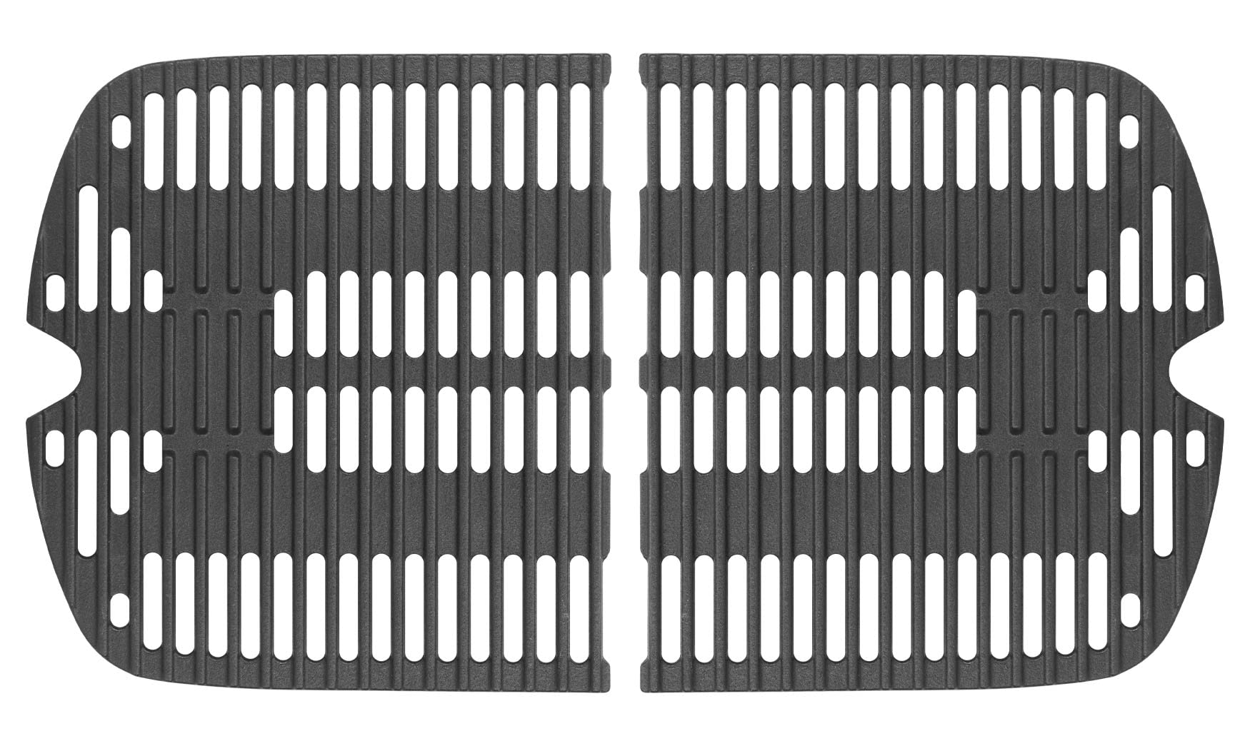 DELSbbq front view of two cast iron grates showing sturdy construction and improved searing