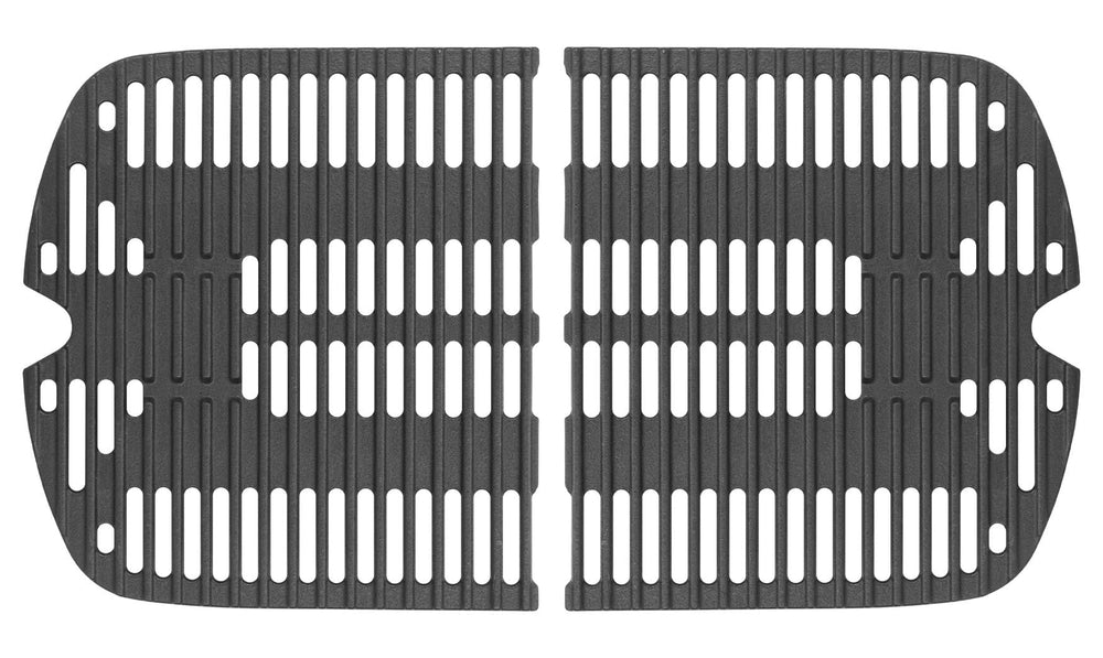 DELSbbq front view of two cast iron grates showing sturdy construction and improved searing