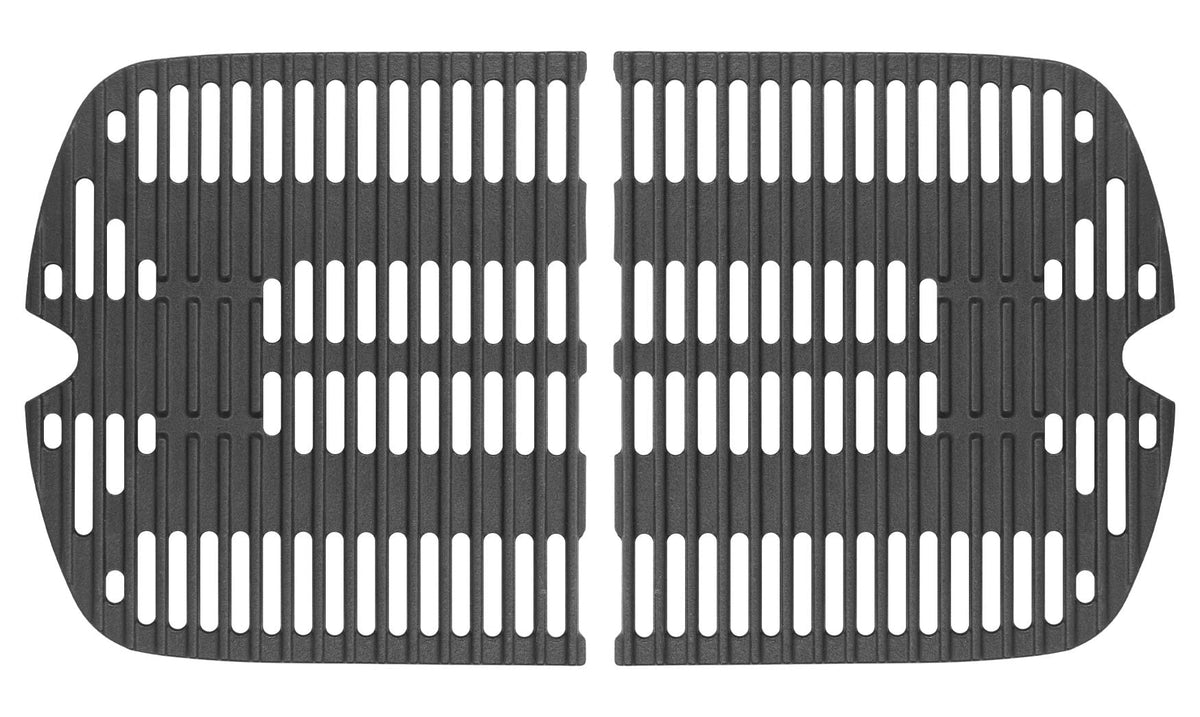 DELSbbq front view of two cast iron grates showing sturdy construction and improved searing