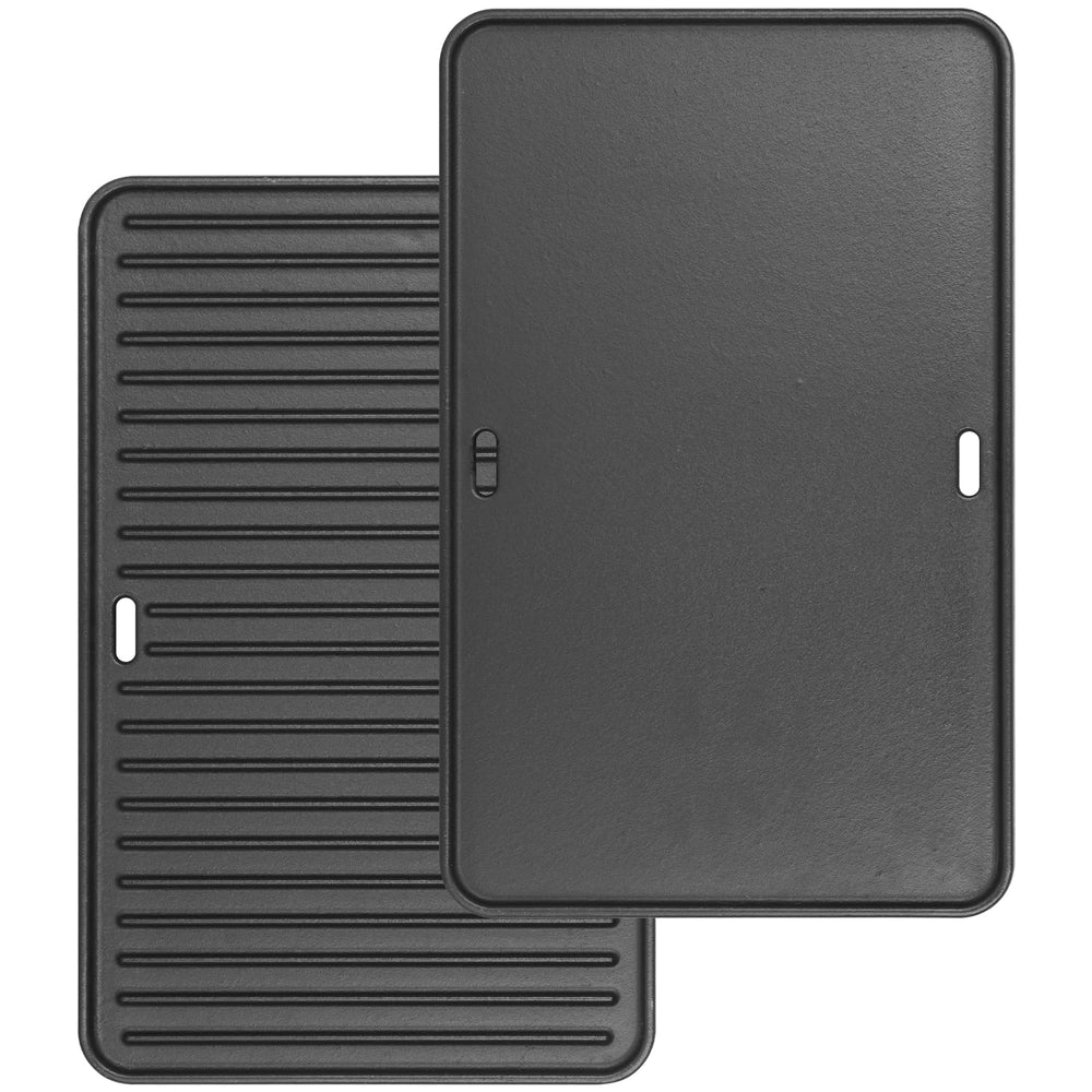 DELSbbq griddle front view installed in Weber Go-Anywhere grill providing stable cooking surface