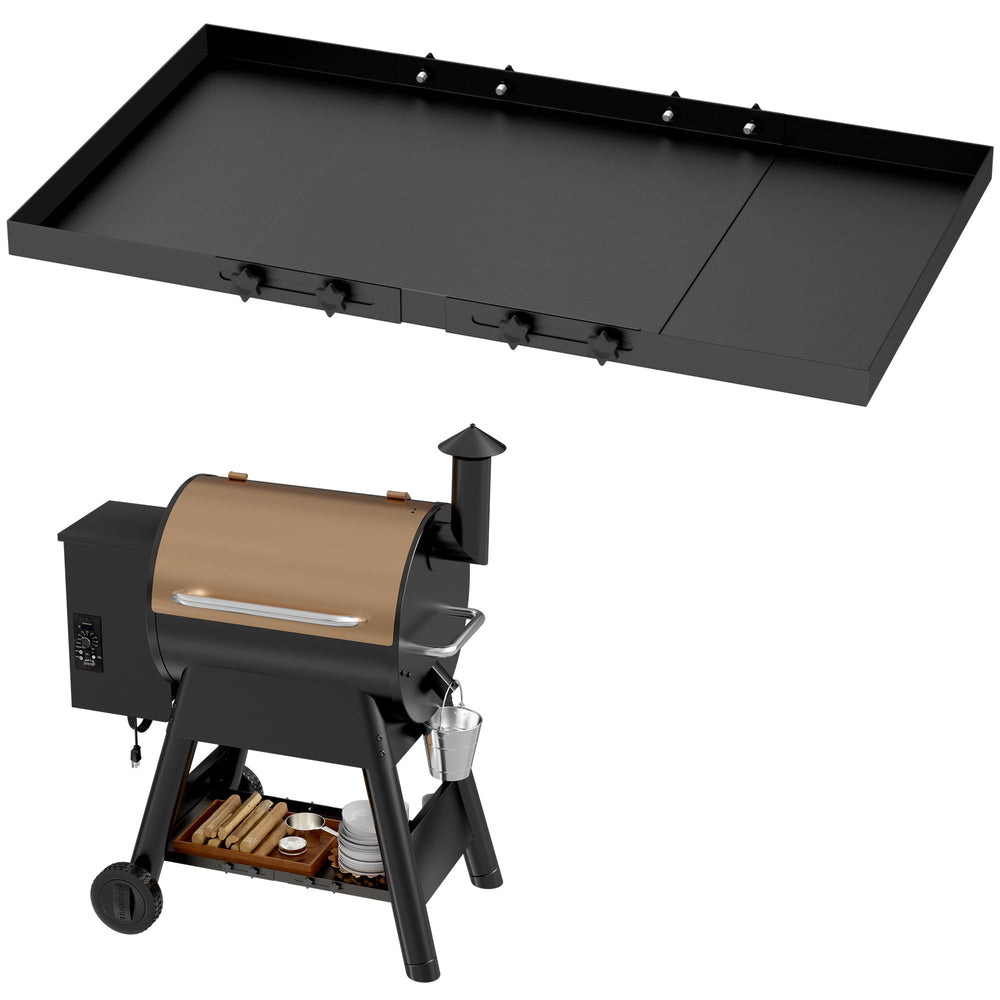 DELSbbq front view mounted shelf showing added storage benefit