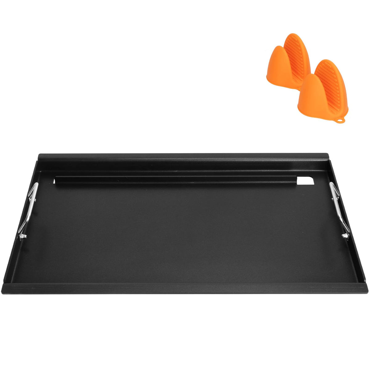 DELSbbq full-size griddle front view showing fit and full coverage benefit