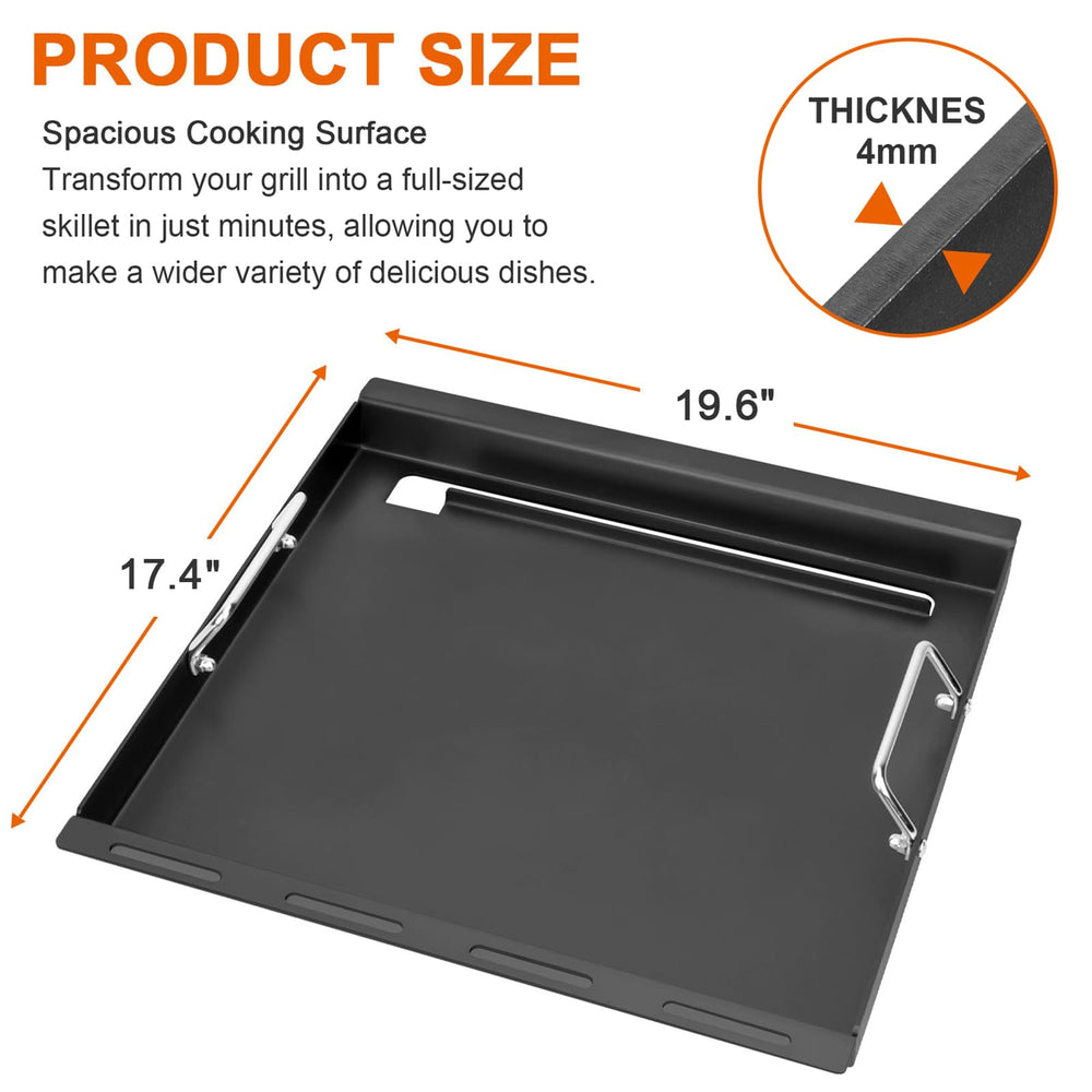 DELSbbq griddle edge close-up showing heavy-gauge build and durability benefit