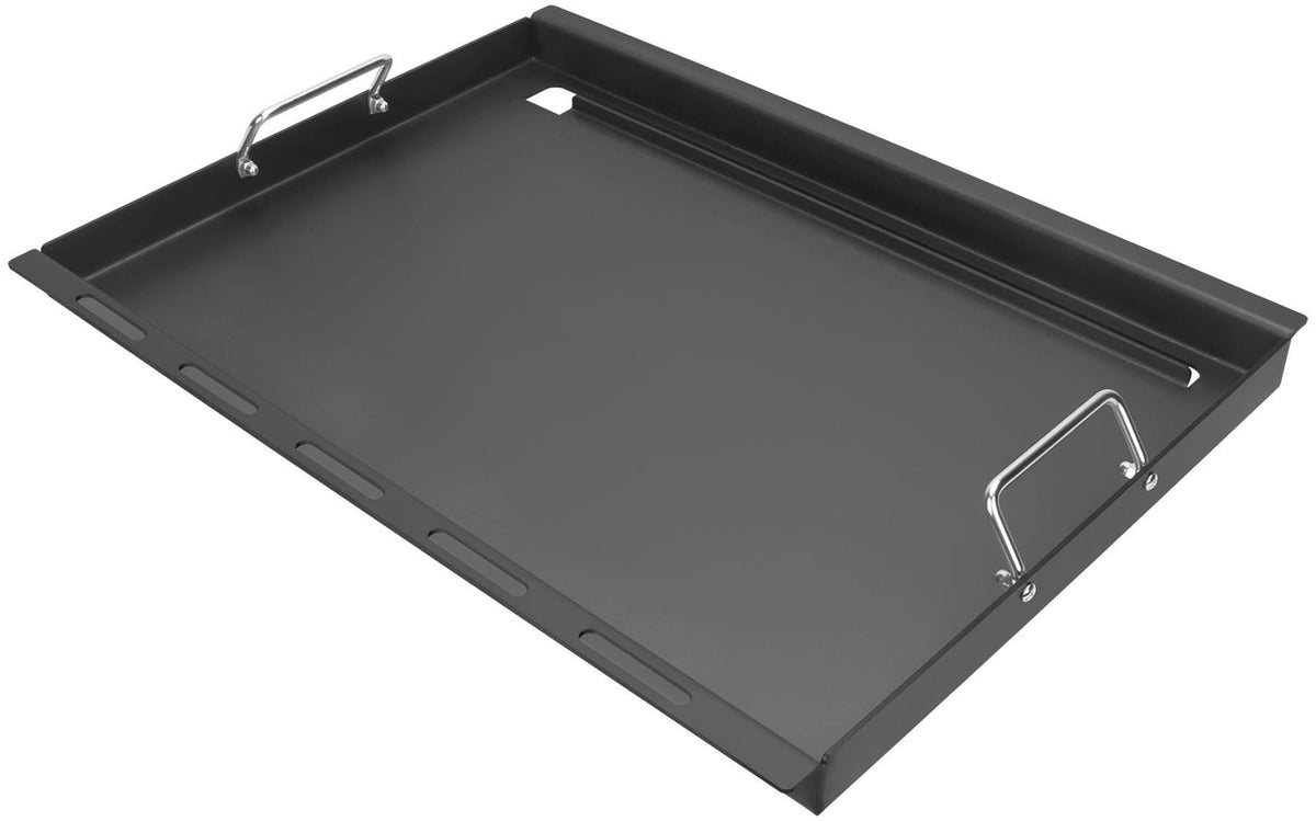 DELSbbq griddle front installed on Weber, showing full cooking area for larger meals