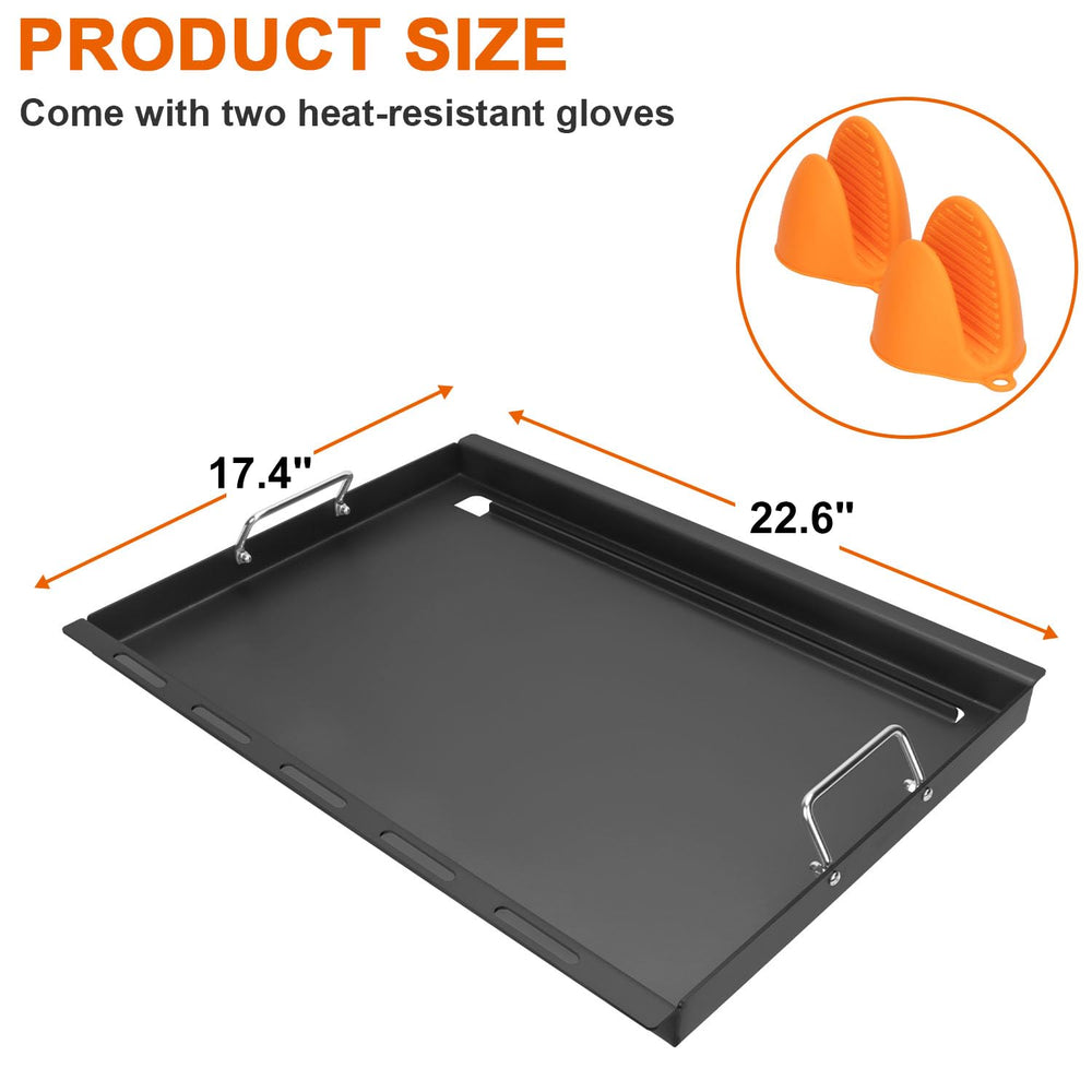 DELSbbq griddle underside and handle, offering safe lift and secure grip