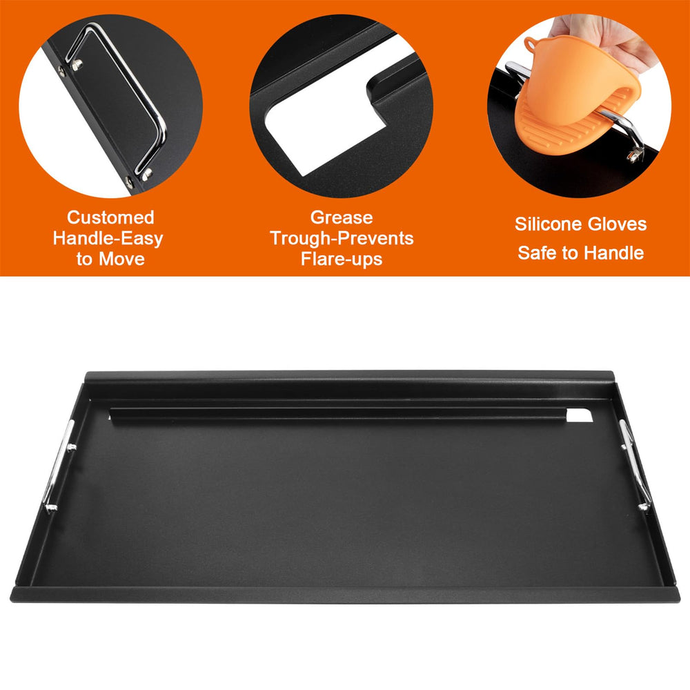 DELSbbq griddle side profile showing sturdy thickness for even heating