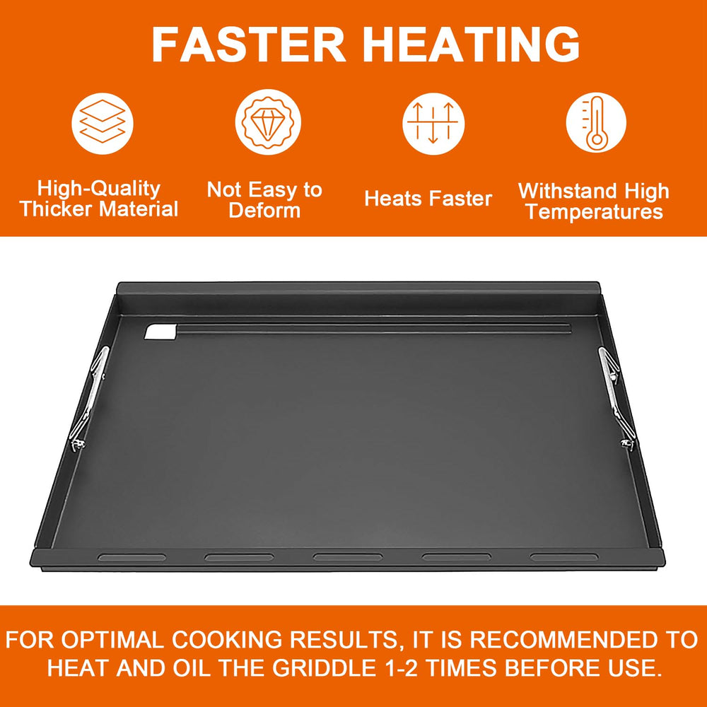 DELSbbq griddle on grill for size comparison showing fit and scale