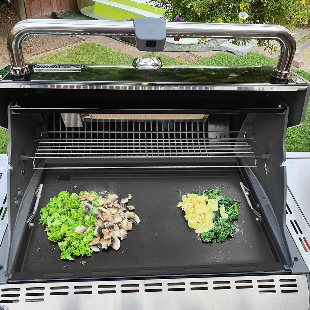 DELSbbq griddle next to ruler shows exact dimensions benefit