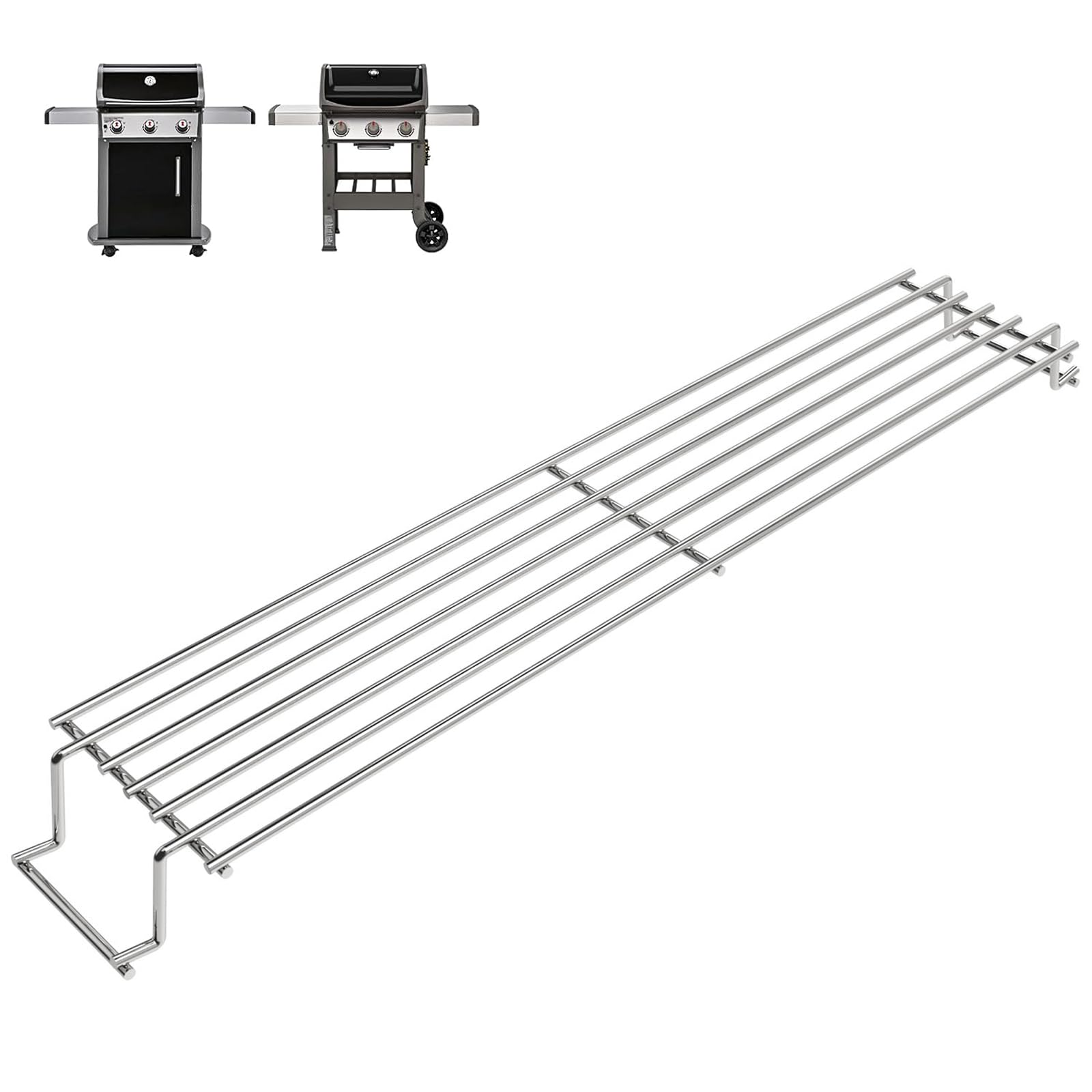 DELSbbq front view of warming rack showing full-length fit and sturdiness