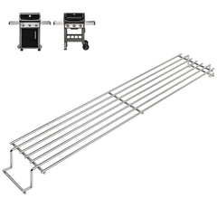 DELSbbq front view of warming rack showing full-length fit and sturdiness
