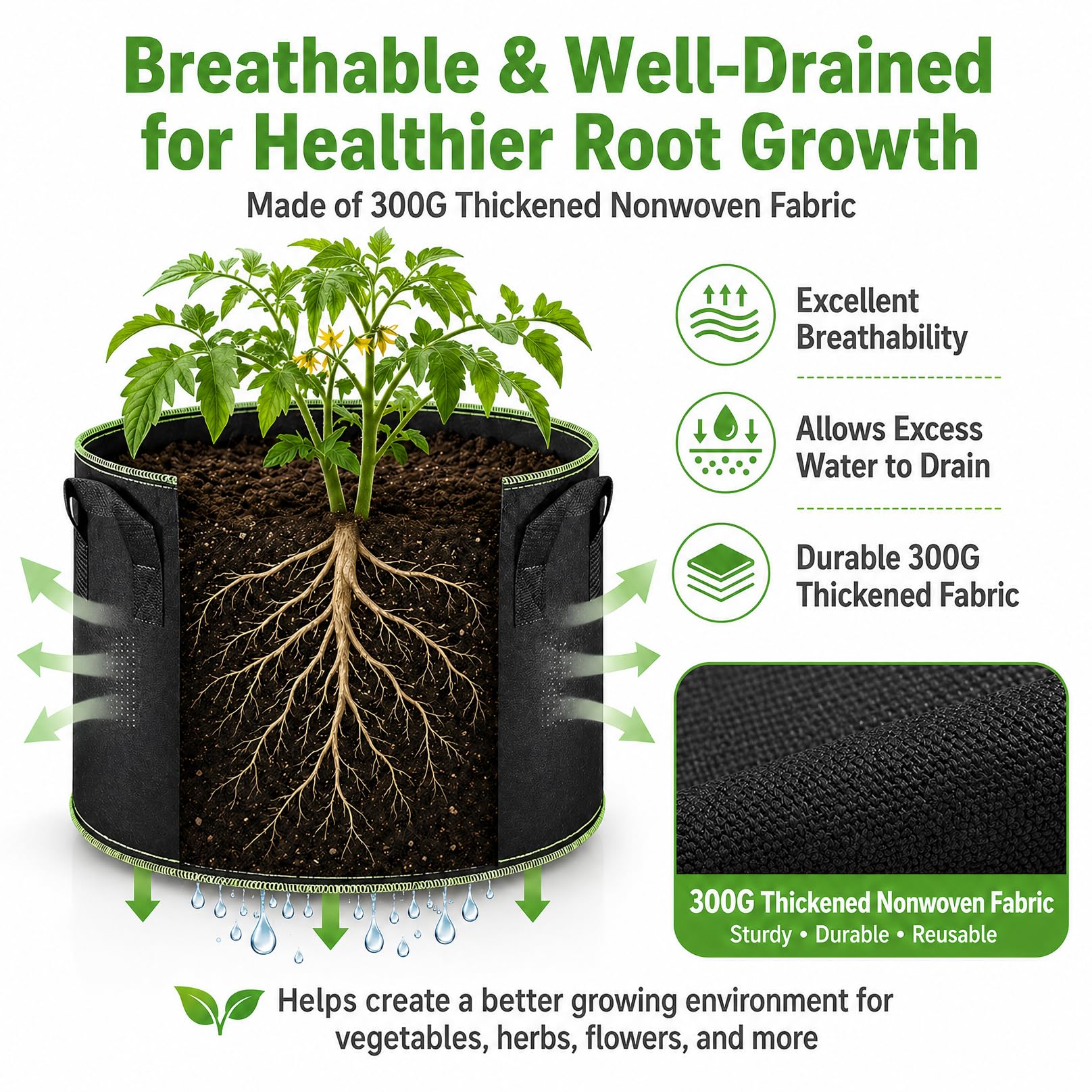 Delxo 10-gallon bag filled with soil and seedlings demonstrating planting readiness
