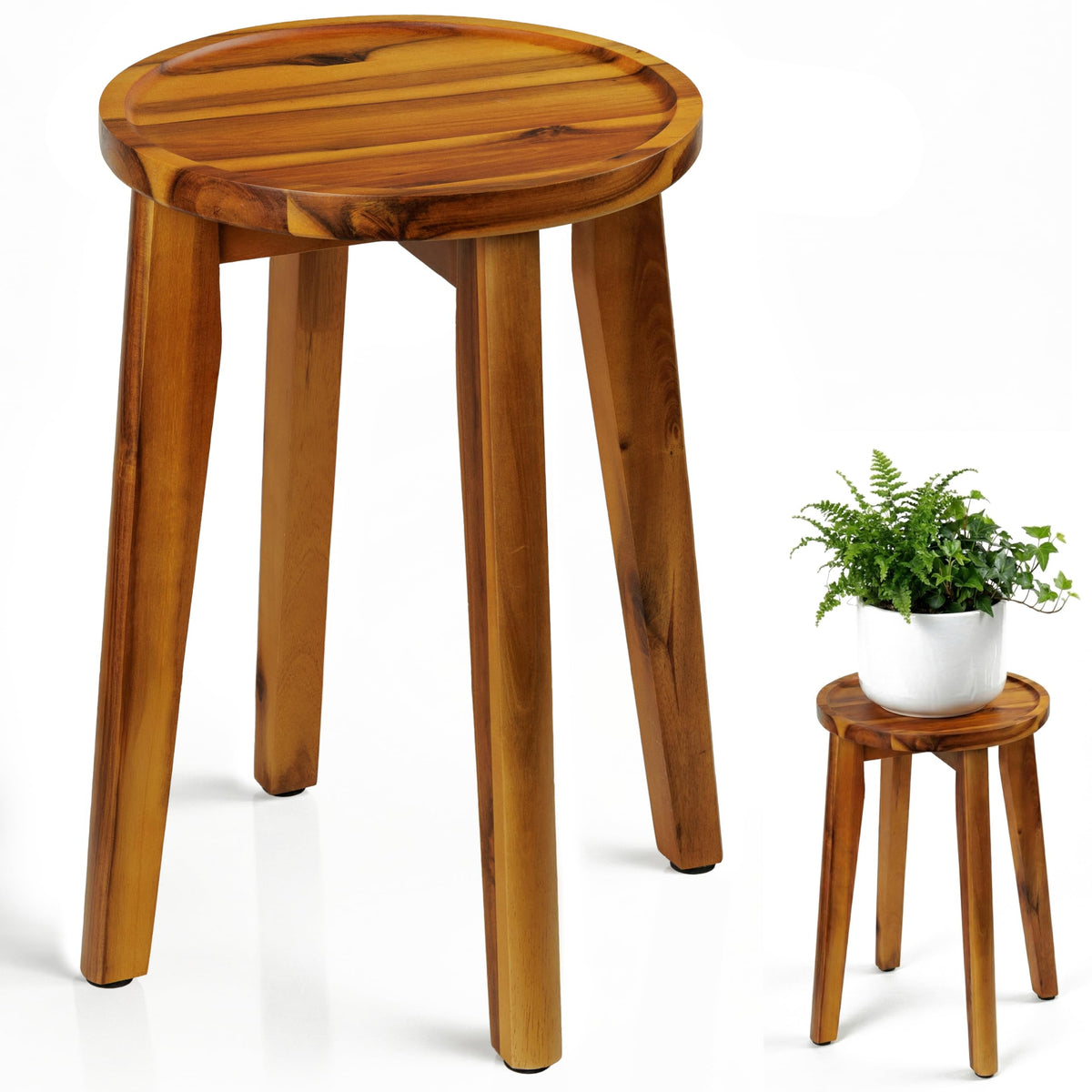 Demigo front view of 15-inch acacia plant stand showing clean silhouette and stability benefit