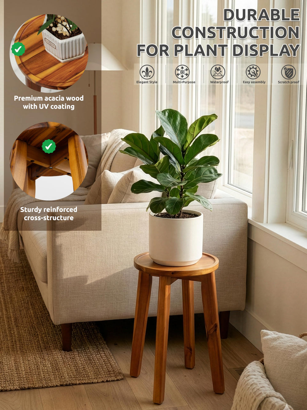 Demigo raised-edge tray detail showing built-in saucer to catch drainage and prevent spills
