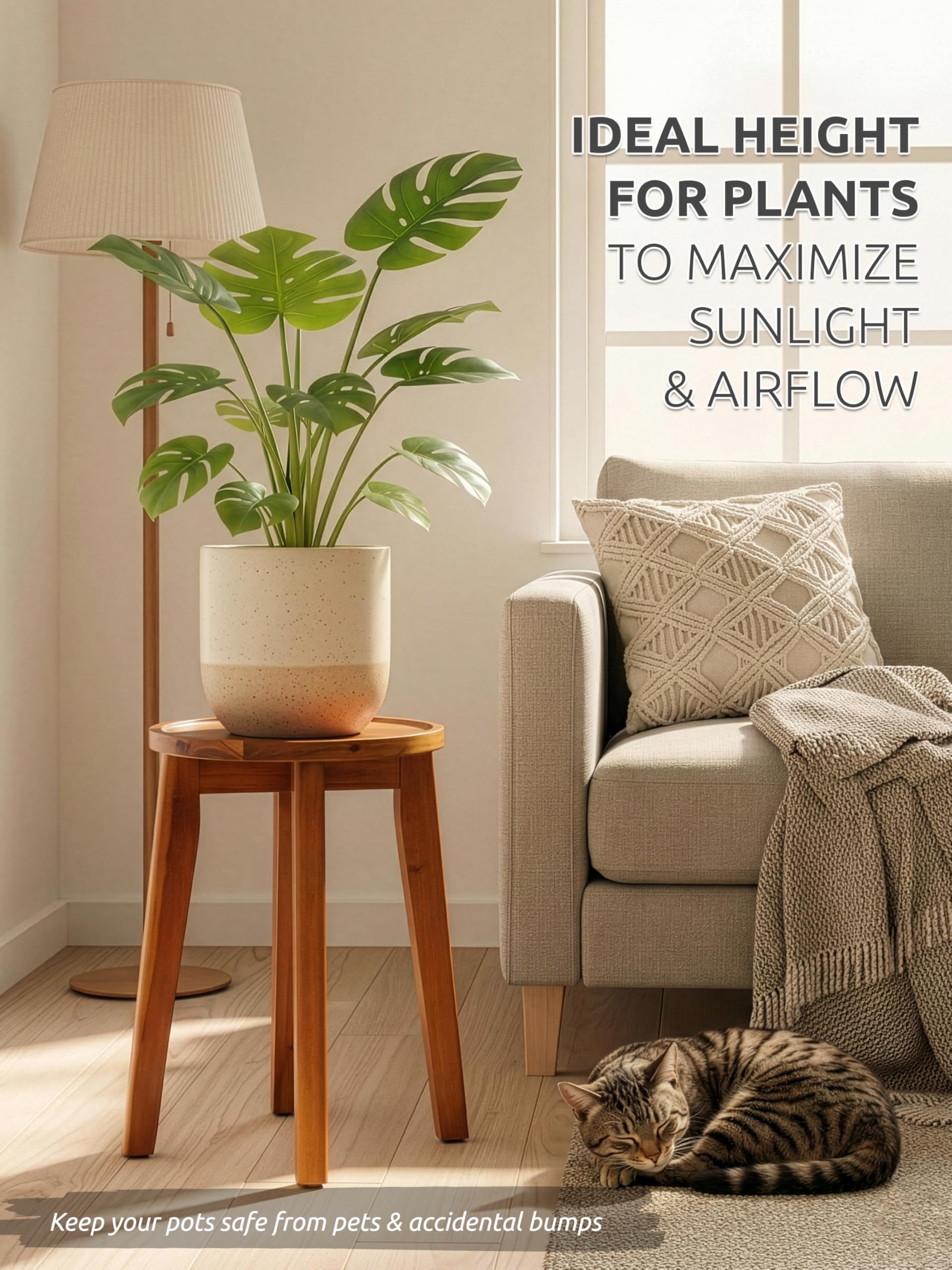 Demigo supporting a large ceramic pot illustrating 150 lb weight capacity and secure support benefit