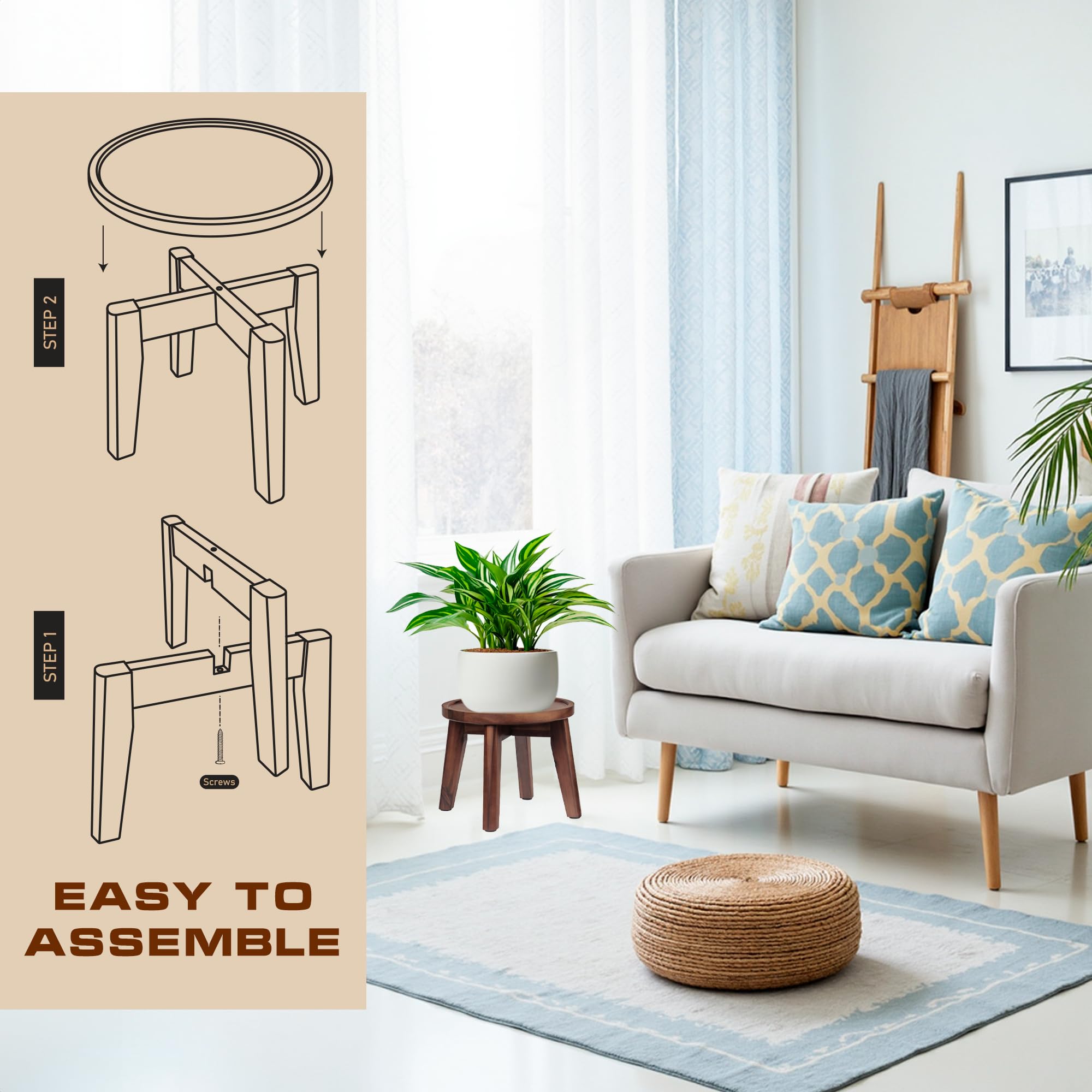 Demigo plant stand holding a large potted plant showing load-bearing strength