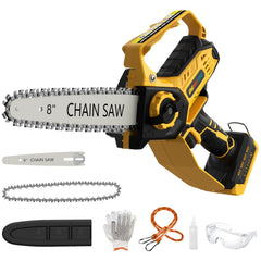 DEMIMA front view of mini chainsaw showcasing compact design and controls for easy handling