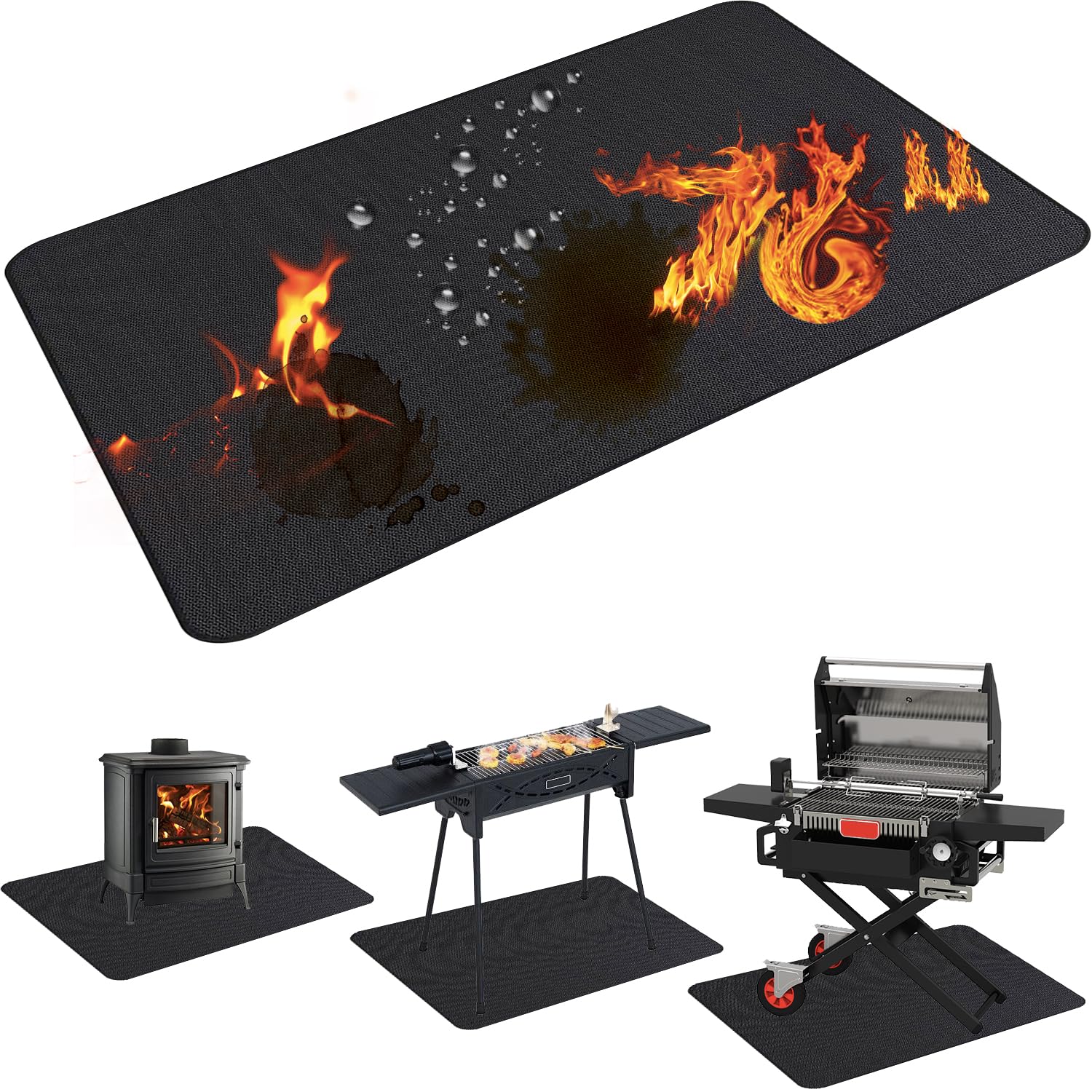 Demiwise front view showing full mat protecting grill and patio