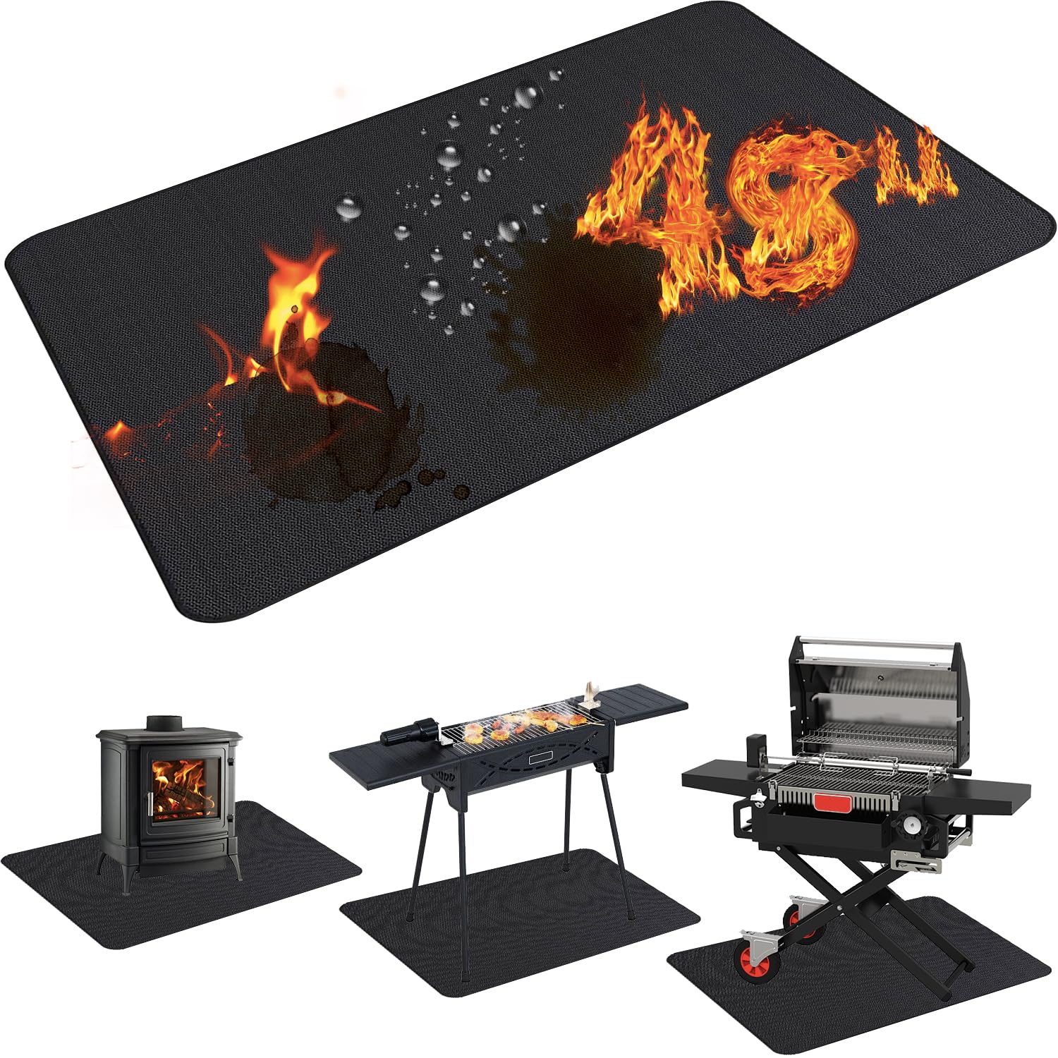 Demiwise front view of full 48x36in grill mat protecting deck