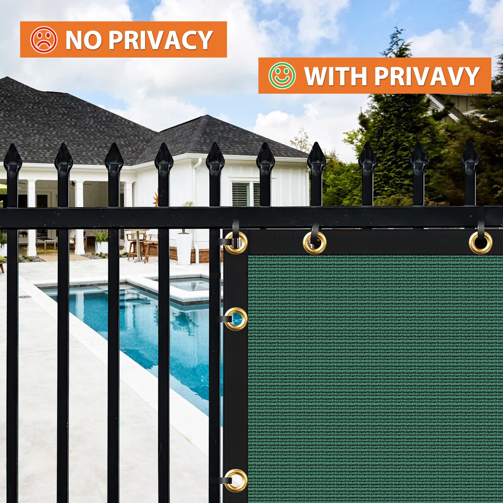 DenForste privacy screen in backyard creating a secluded, shaded garden area