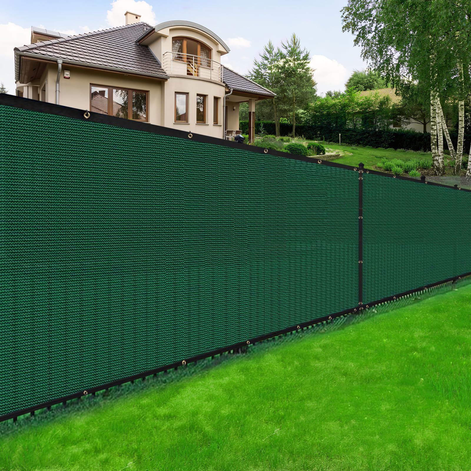 DenForste fence screen next to measuring tape showing 4x50ft scale advantage