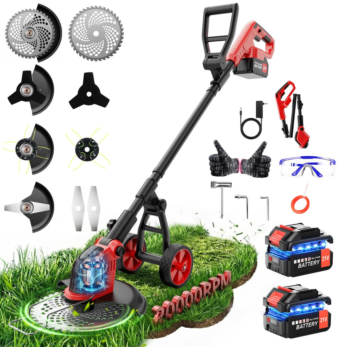 denqir front view of the full cordless weed wacker showing versatility and compact design