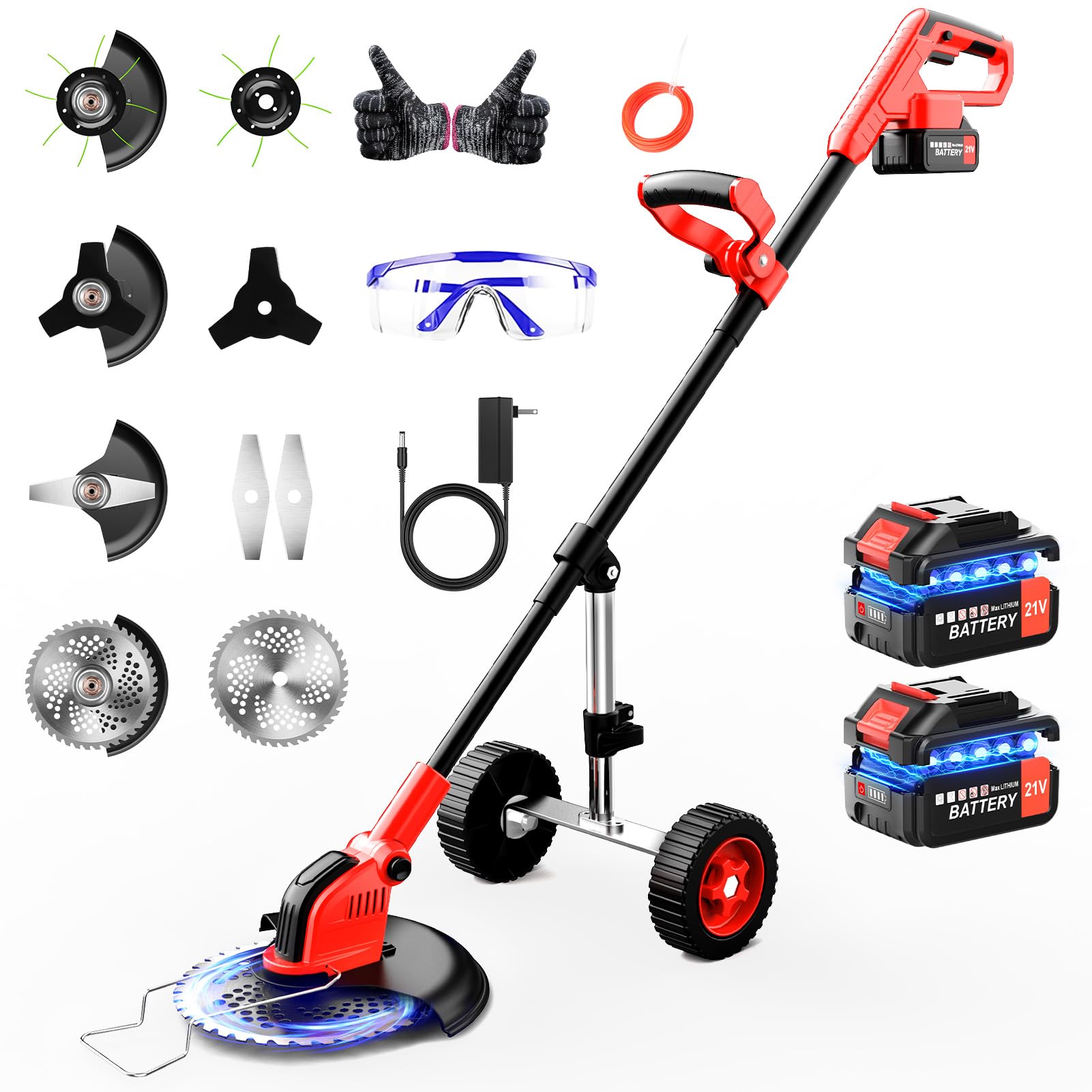 denqir front view with wheel showing ergonomic walk-and-trim benefit