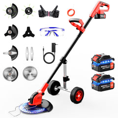 denqir front view with wheel showing ergonomic walk-and-trim benefit
