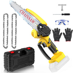 denqir front view of cordless mini chainsaw showing compact design and portability