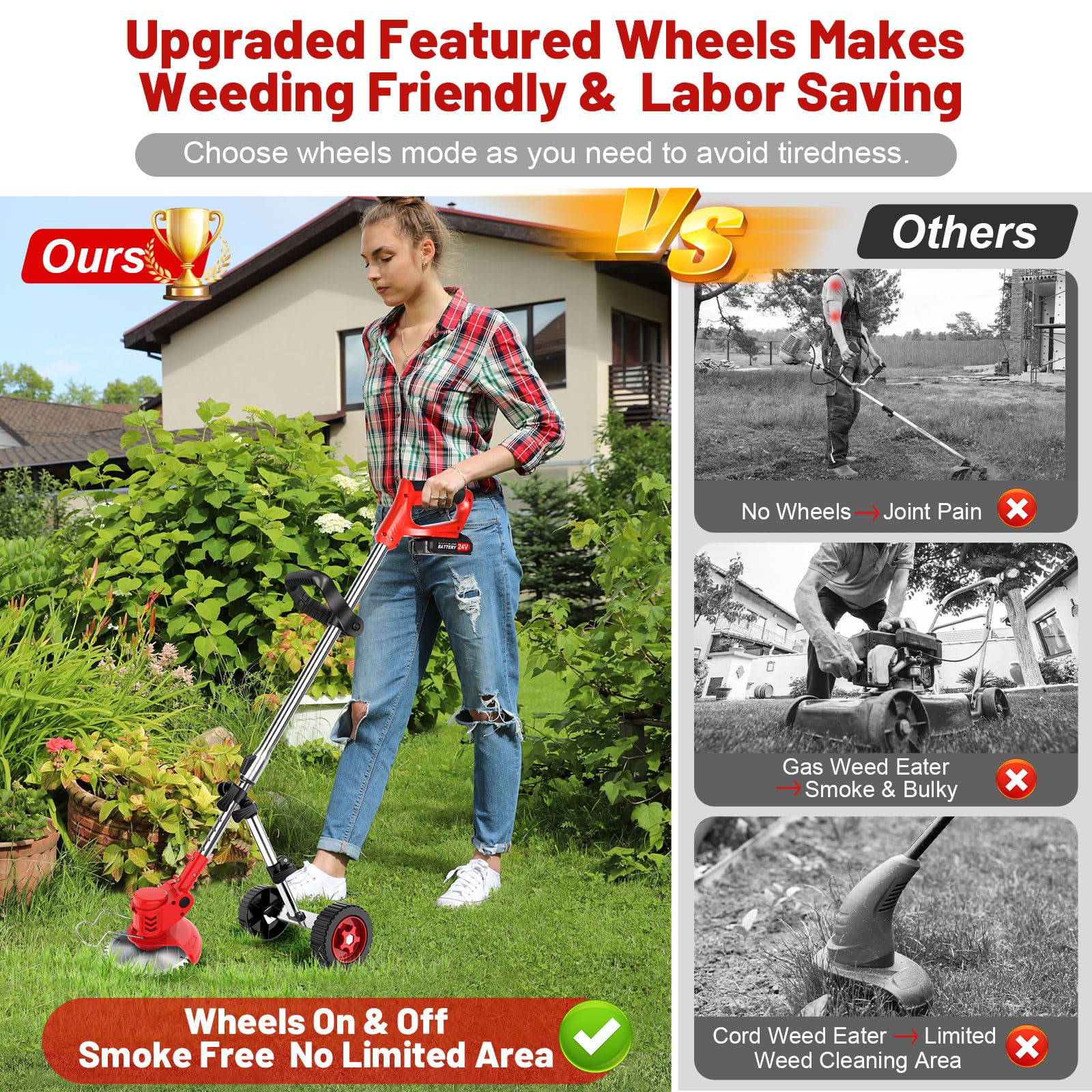 denqir wheeled string trimmer in action for more efficient edging
