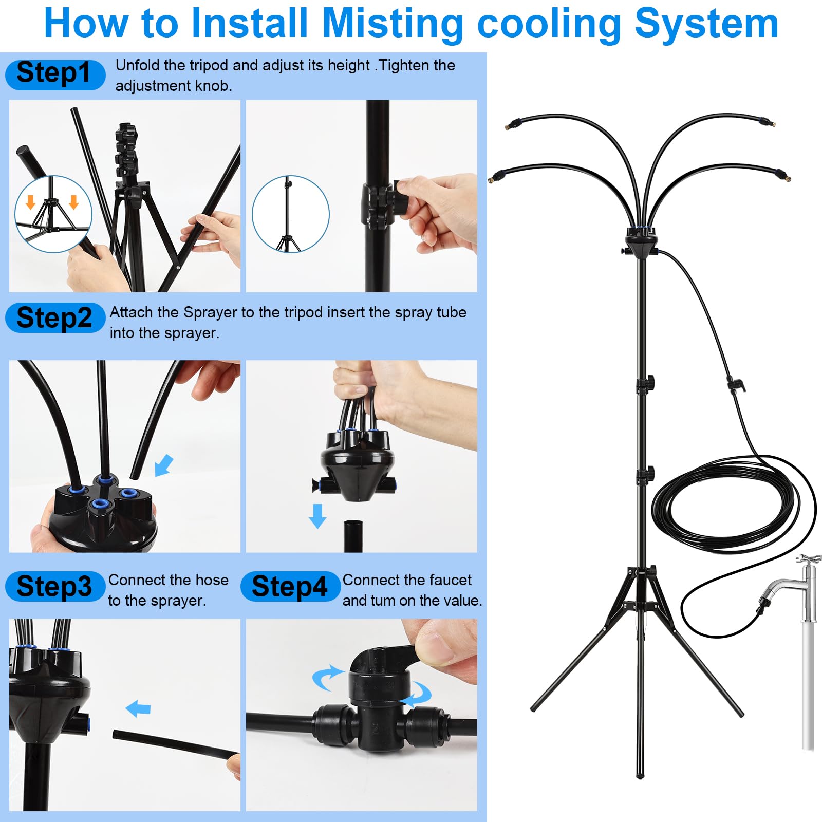 DENSAIL mister cooling a patio party, creating a comfortable outdoor gathering space