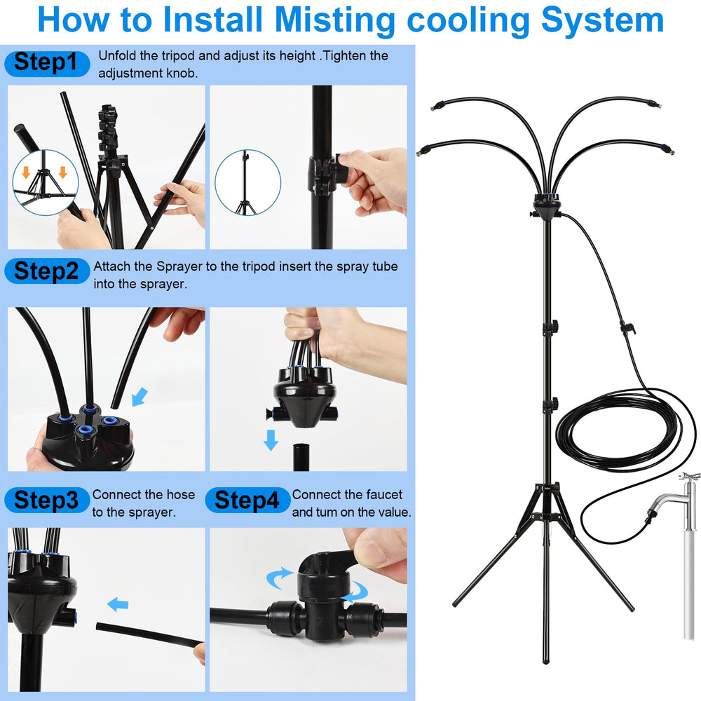 DENSAIL mister cooling a patio party, creating a comfortable outdoor gathering space