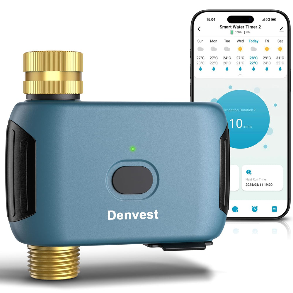 Denvest front view showing brass fittings and sturdy housing for leak resistance