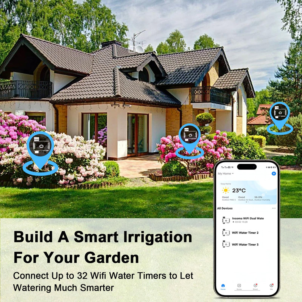 Denvest installed in a backyard garden demonstrating hands-free irrigation convenience